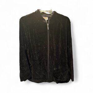 Vintage Talbots Black Velour Jacket 1X Full-Zip Comfort Luxe Luxury Y2K